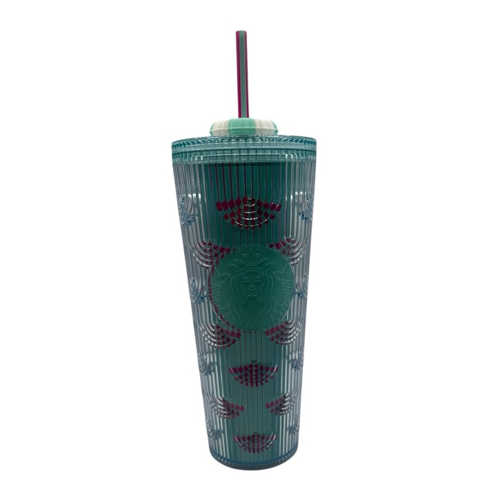 Starbucks 2025 Summer Beach Pool Floaty Straw Topper Pink Blue 24 oz Cold‎ Cup
